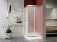 Szögletes zuhanykabin, króm, tálca n...